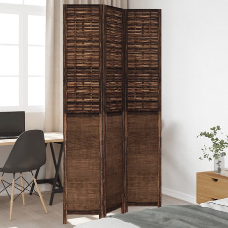 Room Divider 5 Panels Dark Brown Solid Wood Paulownia