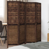 Room Divider 5 Panels Dark Brown Solid Wood Paulownia