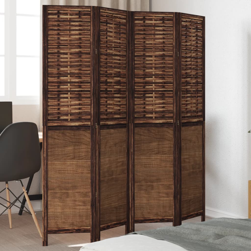 Room Divider 5 Panels Dark Brown Solid Wood Paulownia