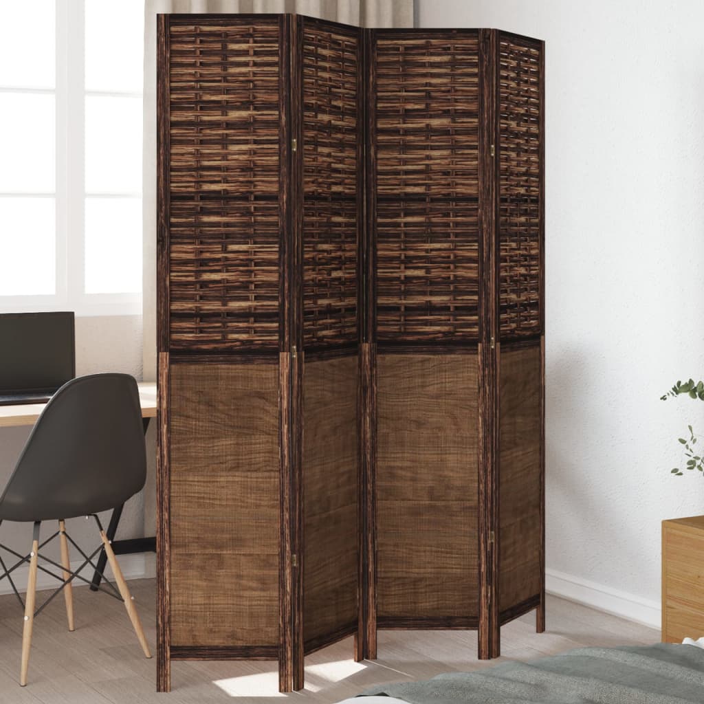 Room Divider 5 Panels Dark Brown Solid Wood Paulownia