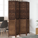 Room Divider 5 Panels Dark Brown Solid Wood Paulownia