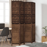 Room Divider 5 Panels Dark Brown Solid Wood Paulownia