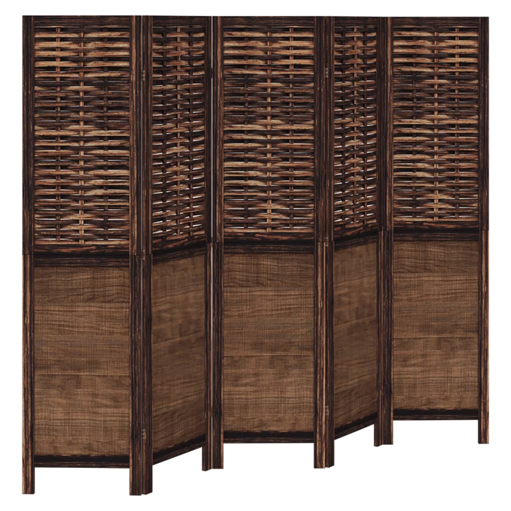 Room Divider 5 Panels Dark Brown Solid Wood Paulownia