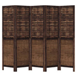 Room Divider 5 Panels Dark Brown Solid Wood Paulownia