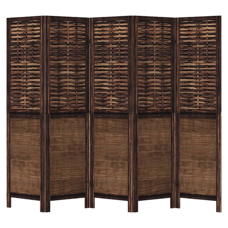 Room Divider 5 Panels Dark Brown Solid Wood Paulownia