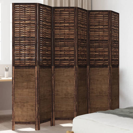 Room Divider 5 Panels Dark Brown Solid Wood Paulownia