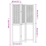 Room Divider 3 Panels White Solid Wood Paulownia