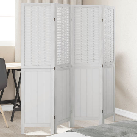 Room Divider 3 Panels White Solid Wood Paulownia