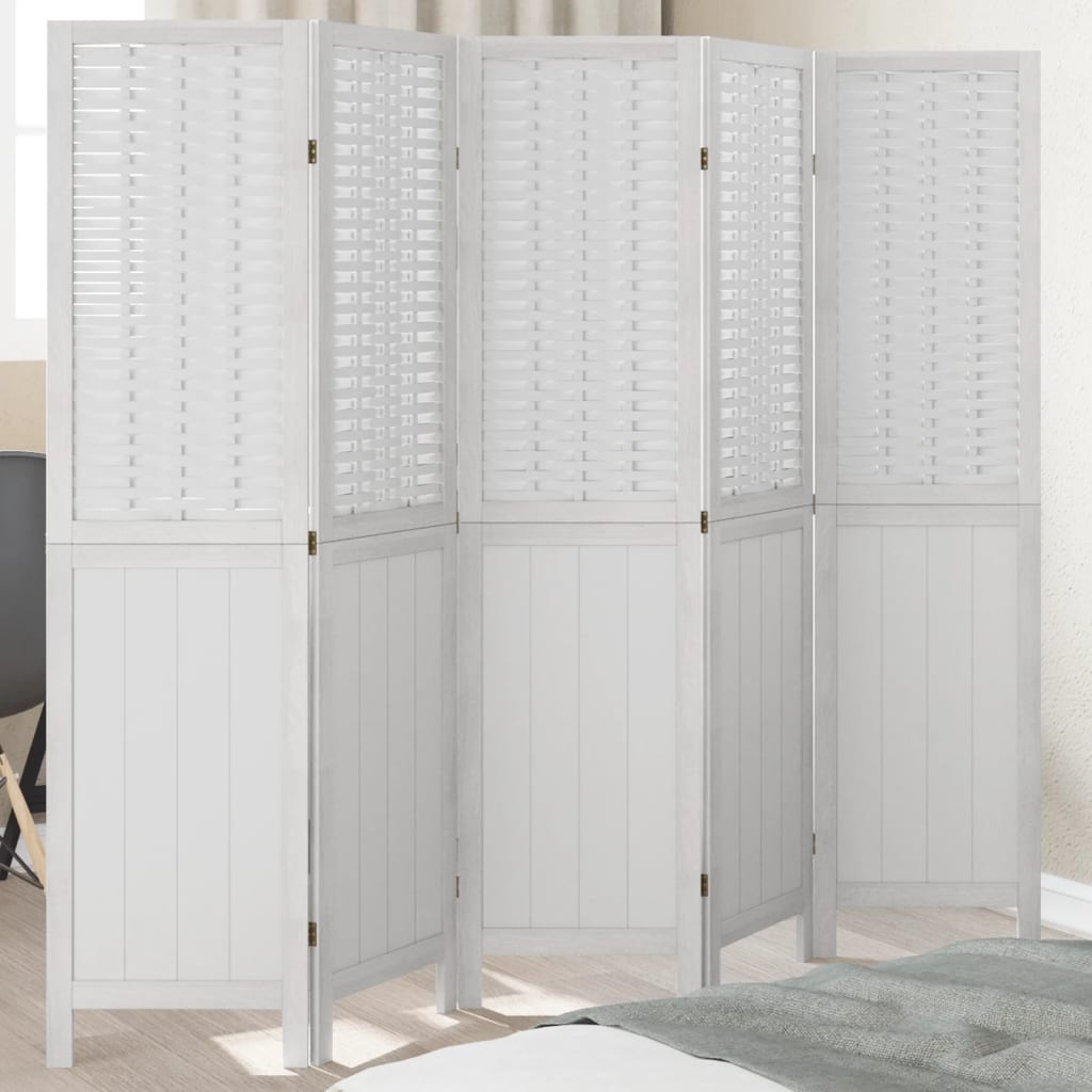 Room Divider 3 Panels White Solid Wood Paulownia