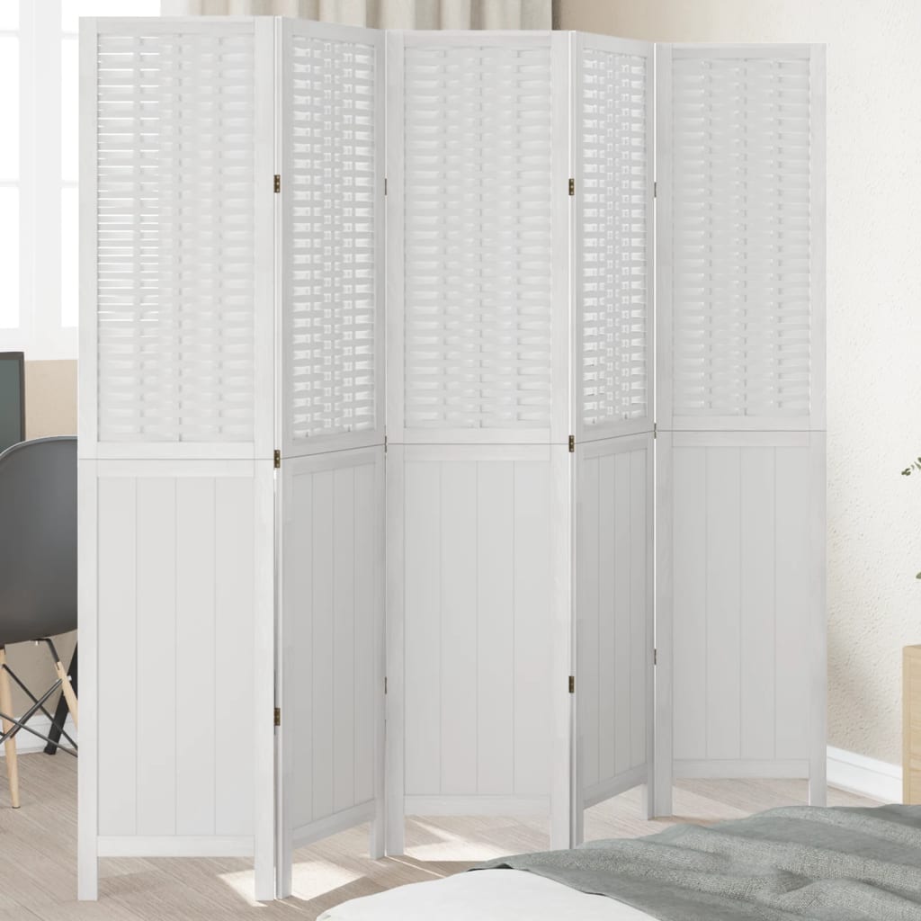 Room Divider 3 Panels White Solid Wood Paulownia
