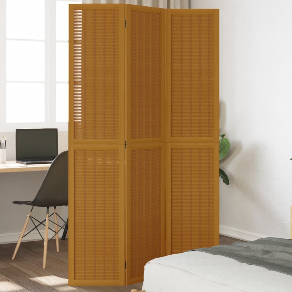Room Divider 4 Panels Brown Solid Wood Paulownia