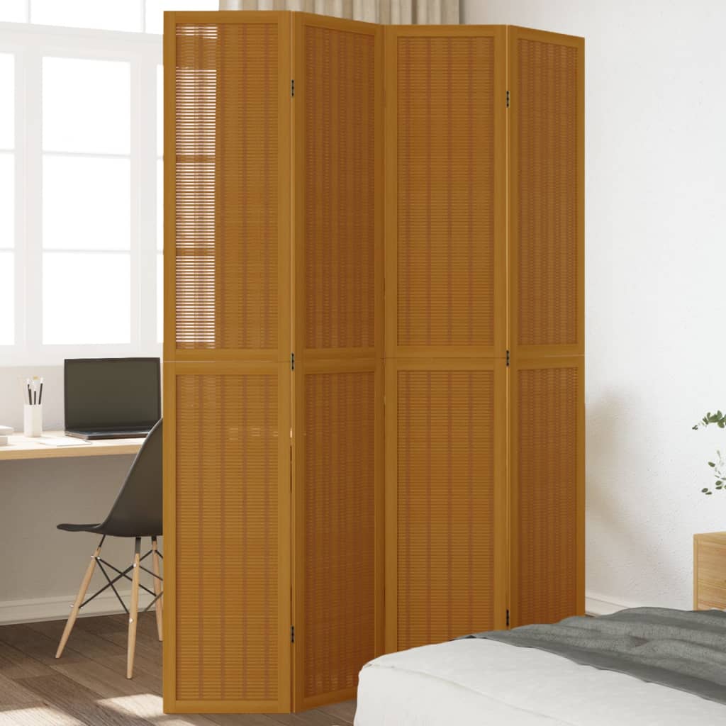 Room Divider 4 Panels Brown Solid Wood Paulownia