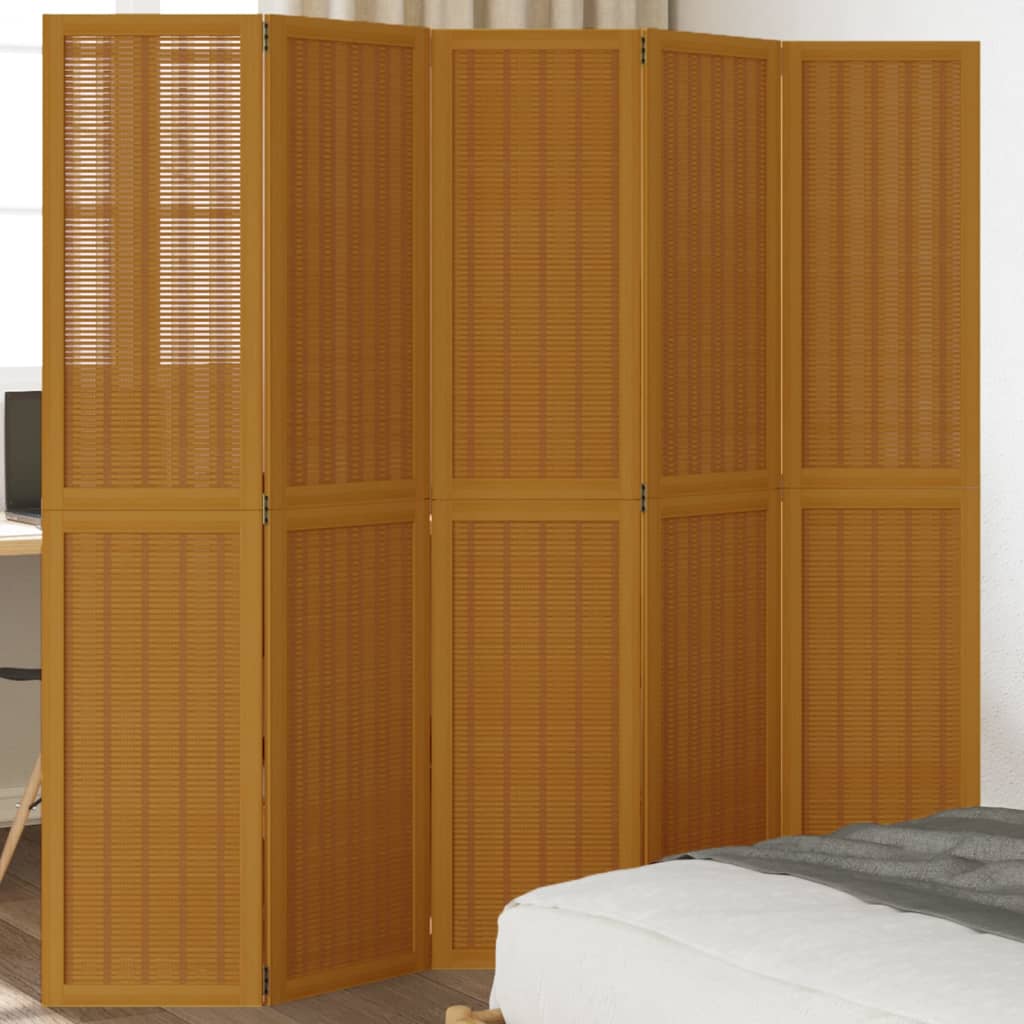 Room Divider 4 Panels Brown Solid Wood Paulownia