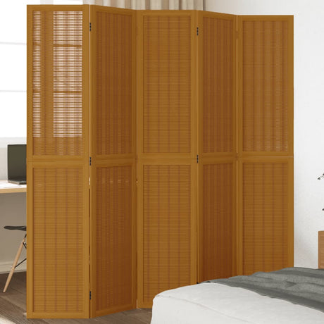 Room Divider 4 Panels Brown Solid Wood Paulownia