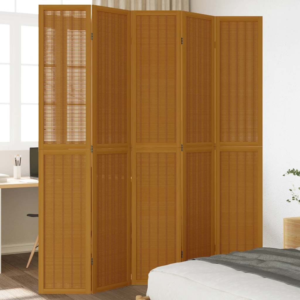 Room Divider 4 Panels Brown Solid Wood Paulownia