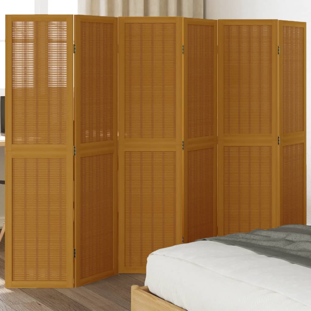 Room Divider 4 Panels Brown Solid Wood Paulownia