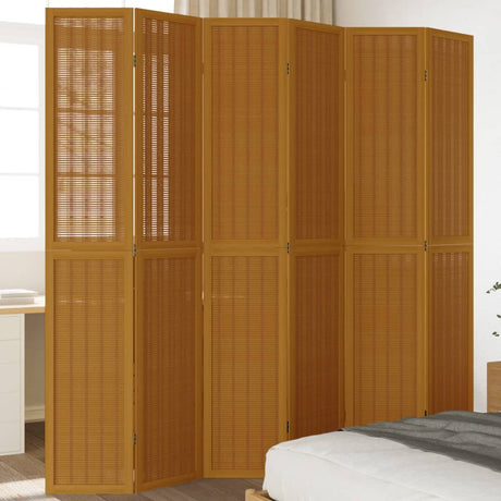 Room Divider 4 Panels Brown Solid Wood Paulownia