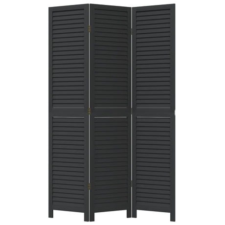 Room Divider 3 Panels Black Solid Wood Paulownia