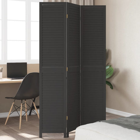 Room Divider 3 Panels Black Solid Wood Paulownia