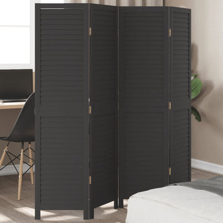 Room Divider 3 Panels Black Solid Wood Paulownia