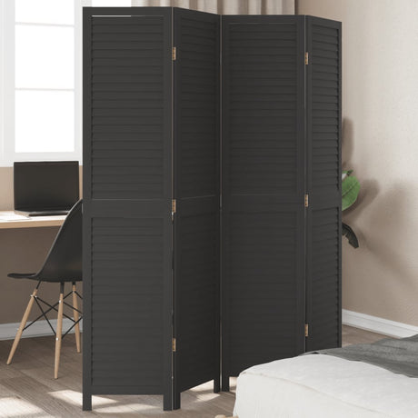 Room Divider 3 Panels Black Solid Wood Paulownia