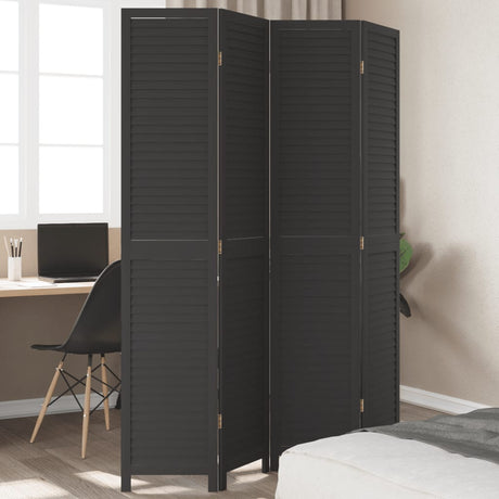 Room Divider 3 Panels Black Solid Wood Paulownia