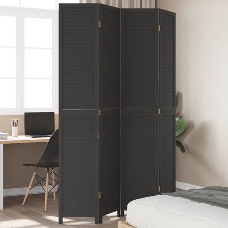 Room Divider 3 Panels Black Solid Wood Paulownia
