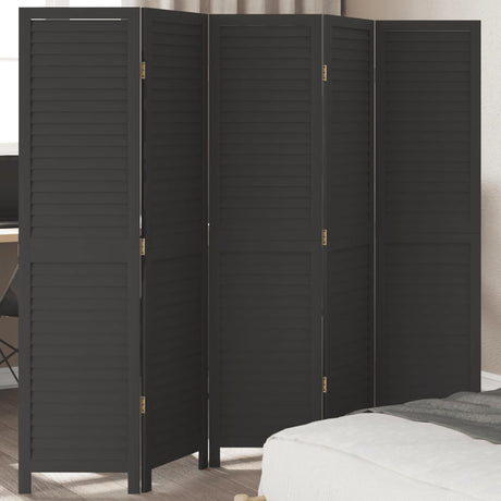 Room Divider 3 Panels Black Solid Wood Paulownia