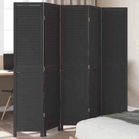 Room Divider 3 Panels Black Solid Wood Paulownia