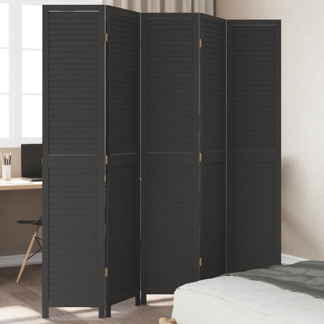 Room Divider 3 Panels Black Solid Wood Paulownia