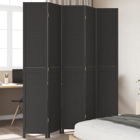Room Divider 3 Panels Black Solid Wood Paulownia