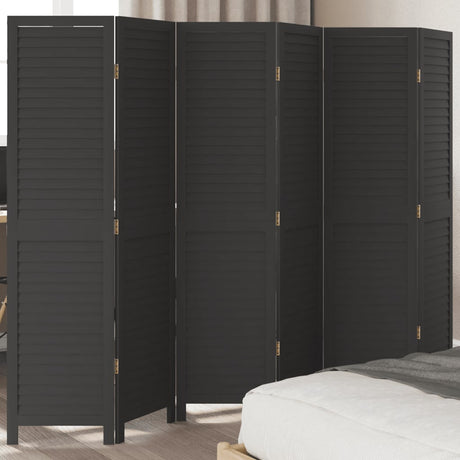 Room Divider 3 Panels Black Solid Wood Paulownia