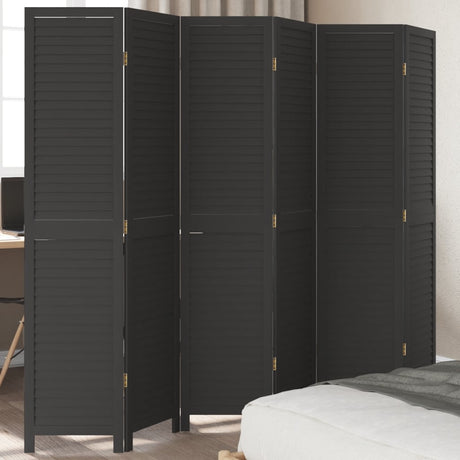 Room Divider 3 Panels Black Solid Wood Paulownia