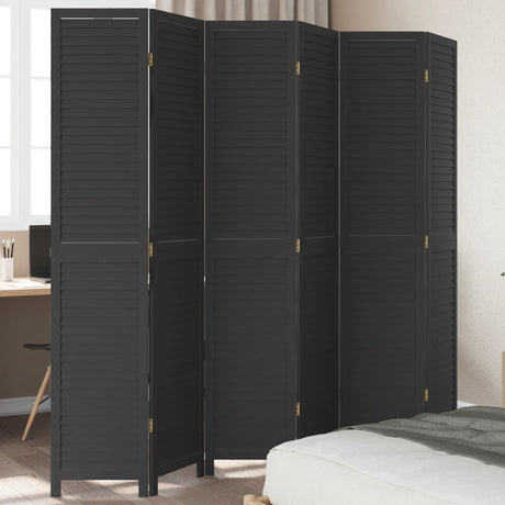 Room Divider 3 Panels Black Solid Wood Paulownia