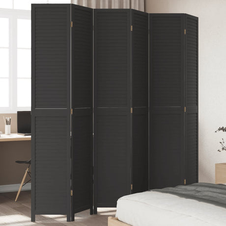Room Divider 3 Panels Black Solid Wood Paulownia