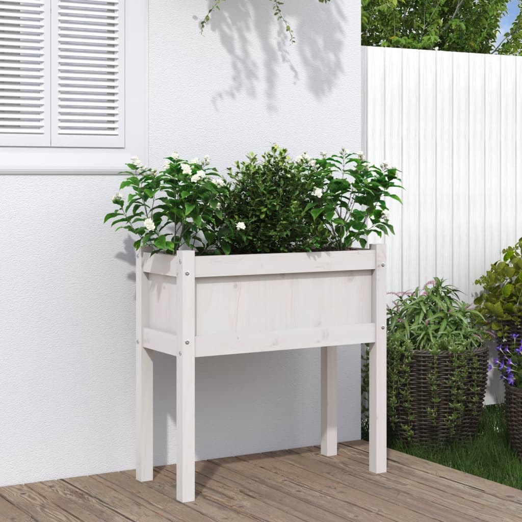 Garden Planters 2 Pcs With Legs White Solid Wood Pine