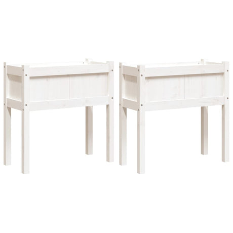 Garden Planters 2 Pcs With Legs White Solid Wood Pine
