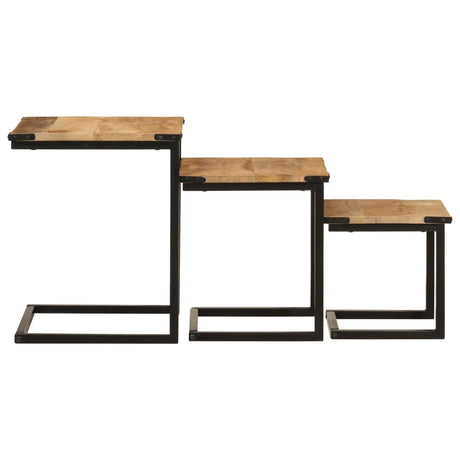 Nesting Coffee Tables 3 Pcs Solid Wood Mango And Iron
