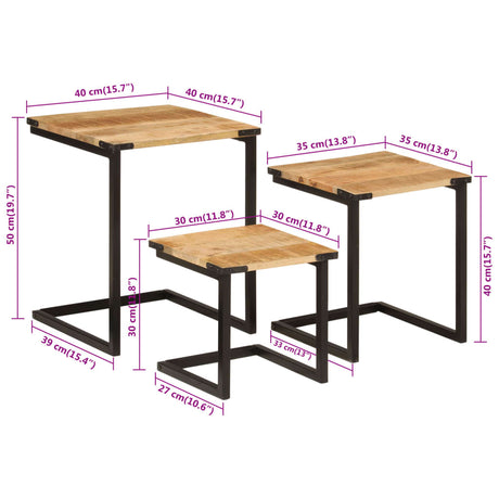 Nesting Coffee Tables 3 Pcs Solid Wood Mango And Iron