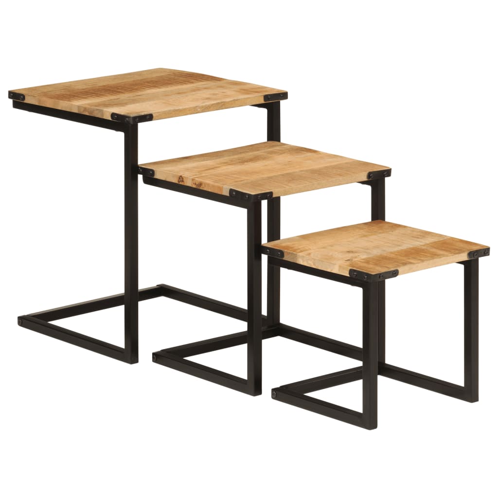 Nesting Coffee Tables 3 Pcs Solid Wood Mango And Iron