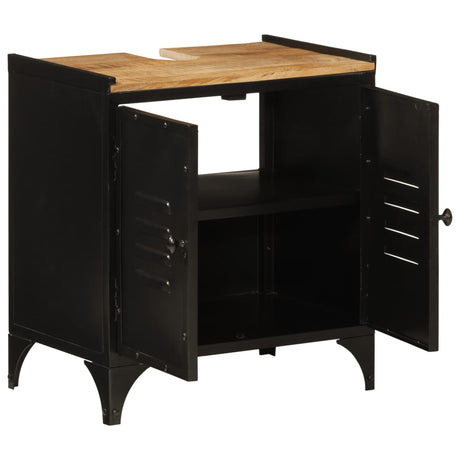 Bathroom Sink Cabinet 55X35X60 Cm Iron And Solid Wood Mango