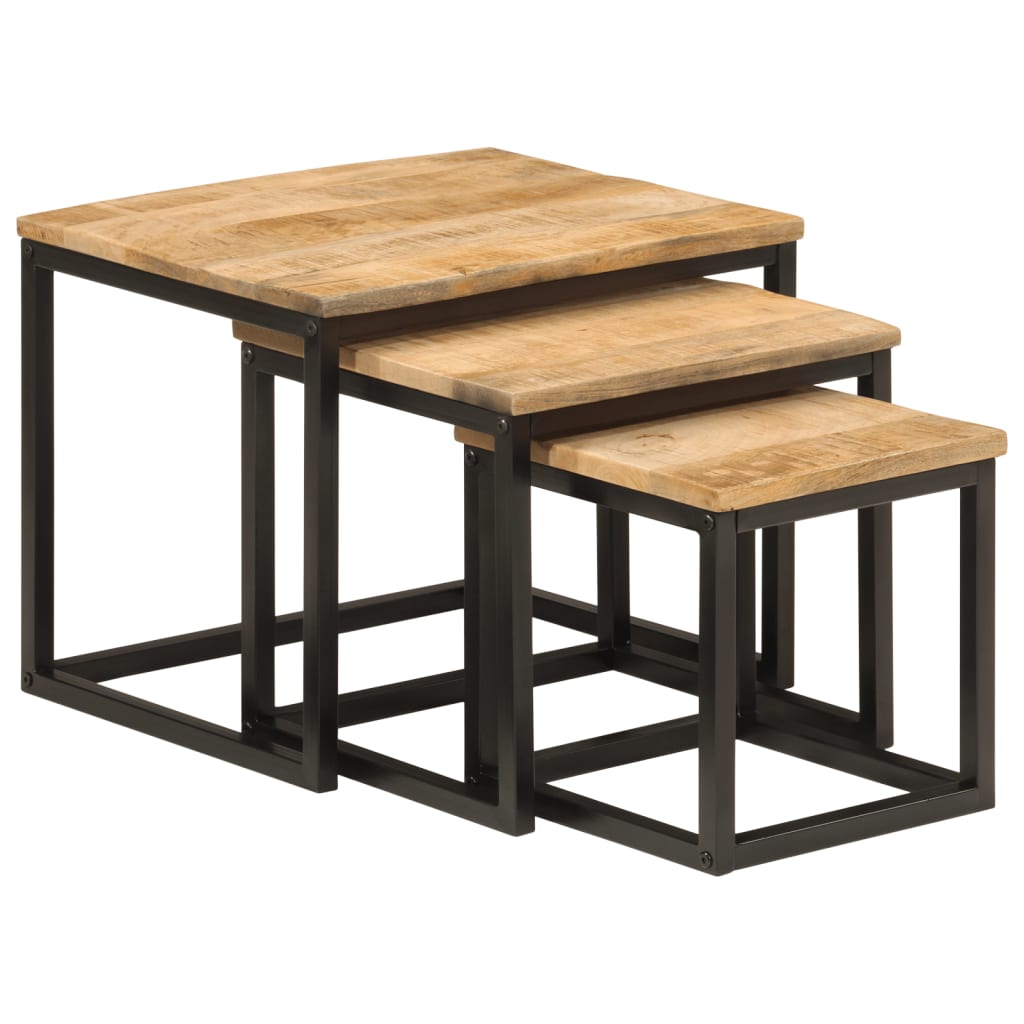Nesting Coffee Tables 3 Pcs Solid Wood Mango And Iron