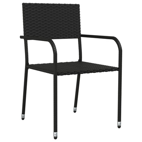5 Piece Garden Dining Set Black Poly Rattan And Steel