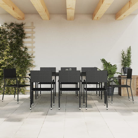 5 Piece Garden Dining Set Black Poly Rattan And Steel