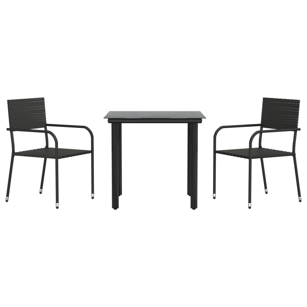 3 Piece Garden Dining Set Black Poly Rattan And Steel
