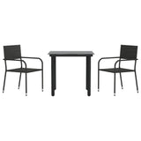 3 Piece Garden Dining Set Black Poly Rattan And Steel