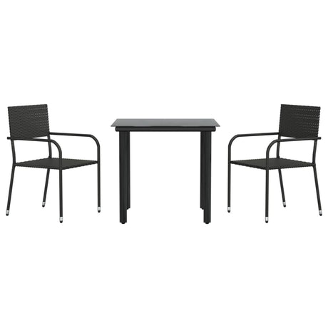 3 Piece Garden Dining Set Black Poly Rattan And Steel