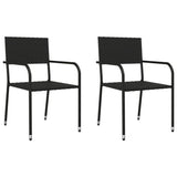 3 Piece Garden Dining Set Black Poly Rattan And Steel