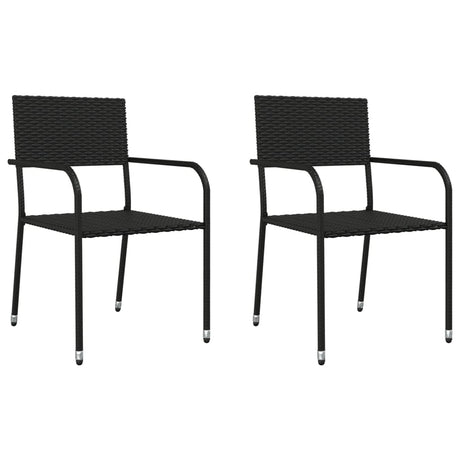 3 Piece Garden Dining Set Black Poly Rattan And Steel