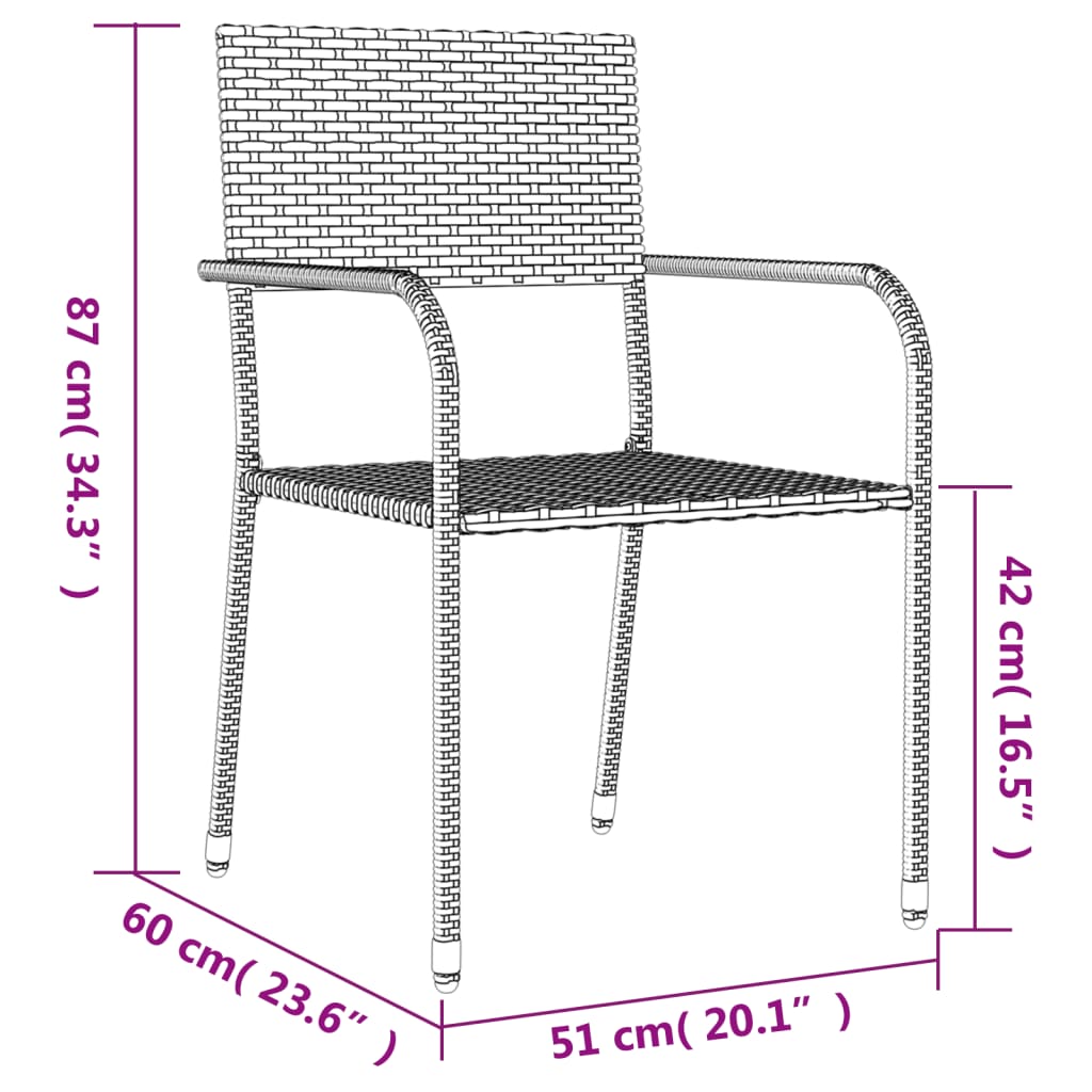 3 Piece Garden Dining Set Black Poly Rattan And Steel